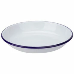 Falcon Enamel 24cm Pasta Plate - White With Blue Rim